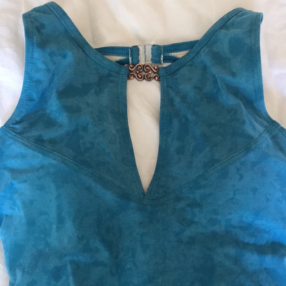 Pilpel one piece bathing suit.  Deep aqua suede like material. - Picture 2 of 7